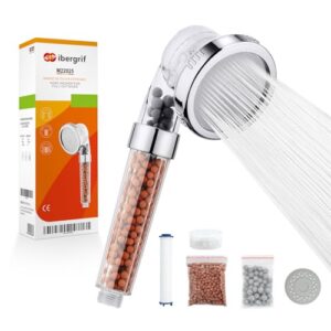 Duschkopf mit Filter, Wassersparend, Hochdruck, Handbrause, 3 Strahlarten, 3-Schichten-Filtration, Chlor, Bakterien & Kalk, Antikalk-Funktion, Chrom, für Hartes Wasser