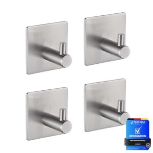 Ibergrif Handtuchhaken Selbstklebend, 4 Stück, Edelstahl, ohne Bohren, Bademantelhaken, Klebehaken, Selbstklebende Haken für Bad und Küche