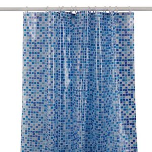 KAV Premium PEVA-Duschvorhang, 180 x 180 cm, blauer Mosaik-Design für Badezimmer und Hotel