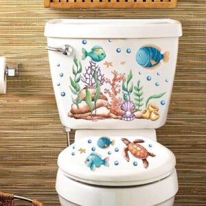 3 Stück Aufkleber für Toilettendeckel mit Meerestieren wie Schildkröten, Fischen und Delfinen - Selbstklebend und Unterwasser-Thema für Badezimmer WC Sitz Wandtattoo Abnehmbare Dekoration