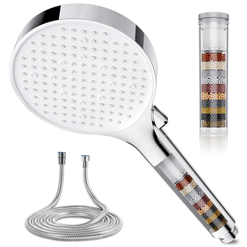 Magichome Duschkopf mit Filter, Hochdruck-Duschkopf mit Schlauch 1,5M, Handbrause mit 6 Strahlarten und 25-Schichten-Filtrationsystem für Hartes Wasser, Rest-Chlor, Bakterien und Schwermetall