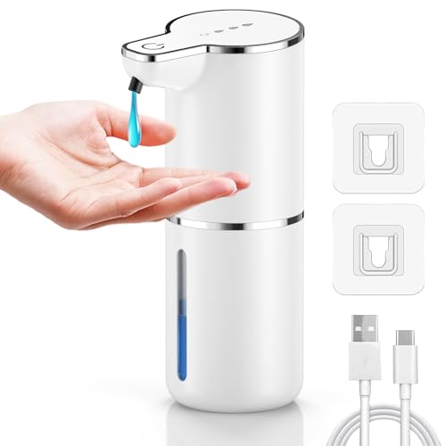 maxtachi Seifenspender Automatisch, Wandbefestigung Elektrischer Seifenspender mit Sensor, 4 Stufen Verstellbar USB Wiederaufladbar Soap Dispenser Weiss für Küchen, Bad, Schule