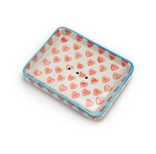 Keramikseifenschale mit Ablauf, vier verschiedene Designs: Ranken, Herzen, Blüten, Ornamente, für feste Seife und Haarseife