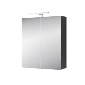 Planetmöbel Merkur Spiegelschrank Bad mit Beleuchtung 60 cm breit, hängender Badschrank mit Spiegel und Chrom LED-Beleuchtung in Anthrazit