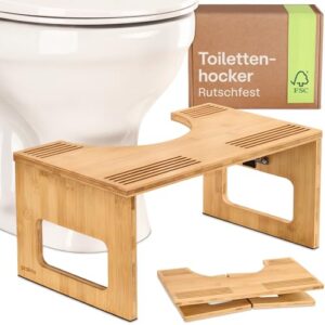 Klappbarer Toilettenhocker aus FSC Bambus-Holz für eine maximale Komfort und Sicherheit während des Besuchs auf der Toilette