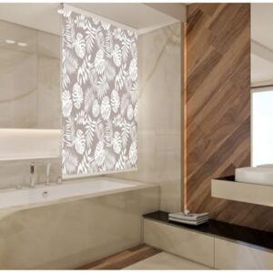 Probath HALB-Kassetten Duschrollo Havanna Braun Beige Weiss Blätter 13 Breiten zur Wahl Duschvorhang (140x240 cm) - Moderne und praktische Lösung für Ihren Duschvorhang mit halbkassetteförmiger Konstruktion und flexibler Beschwerung.