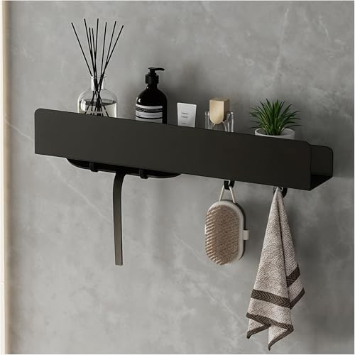 Duschablage ohne Bohren, Badezimmer Organizer 40 cm aus Edelstahl mit 4 Abnehmbaren Haken und Shampoo Halterung für Dusche
