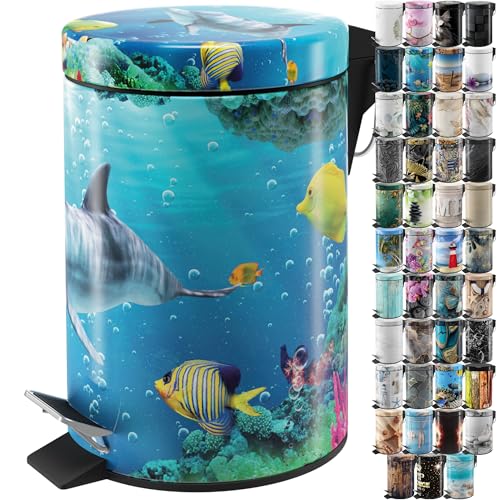 Farbiger Plastik-Kosmetikeimer mit Meeresleben auf der Vorderseite, 3-Liter-Volumen und Absenkautomatik