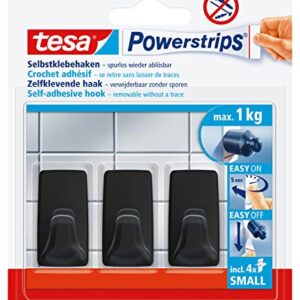 Selbstklebende Wandhaken für leichte Objekte, rückstandslos ablösbare tesa Powerstrips, 3 x Klebehaken, 4 x Klebestreifen, geeignet für Kacheln, Glas, Kunststoff und weitere Untergründe.