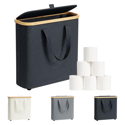 Bambus-Aufbewahrungskorb für Toilettenpapier, faltbarer Organizer für Bad und Haushalt, Dunkelgrau