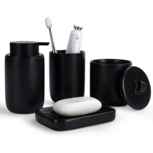 Badezimmerset aus Keramik mit Seifenspender, Mundbecher, Wattestäbchenglas und Seifenschale für Bad, Bathroom, Duschen
