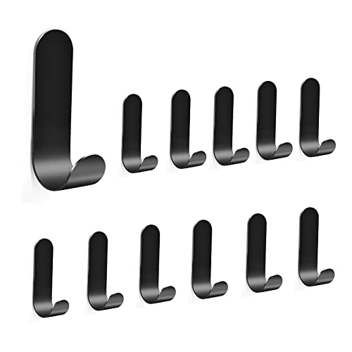 Vista 12 Stück Klebehaken Schwarz Matt Edelstahl SUS304, Selbstklebend, Wasserdicht, Rostfrei, Ideal für Küche, Badezimmer und Schlafzimmer
