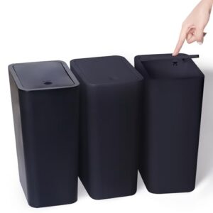 Kleiner Mülleimer mit Deckel, 10L Abfalleimer für Badezimmer, Küche und Büro in Schwarz