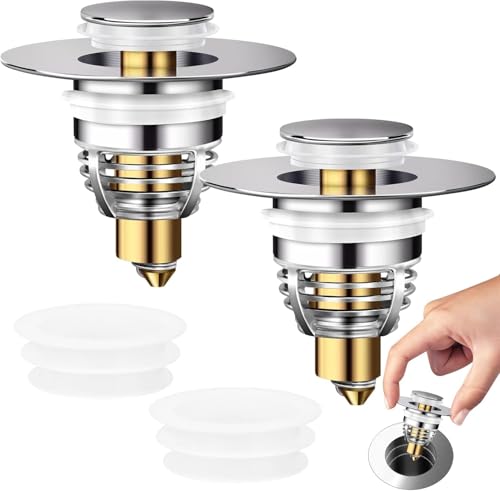 Universelles Pop-Up-Sieb für Aufsatzwaschbecken mit Anti-Clogging-Korbfilter, Messing und Edelstahl, stark und langlebig, einfache Installation und Reinigung ohne Klempner oder Werkzeug erforderlich.