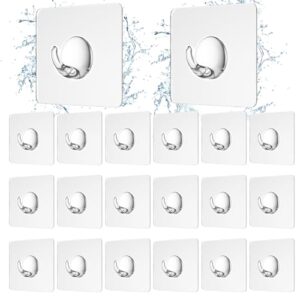 Wvasfd Selbstklebende Haken, Extra Stark bei 20 Stück, Transparente Klebehaken für Küche, Badezimmer und Schlafzimmer mit hoher Tragfähigkeit bis zu 10Kg
