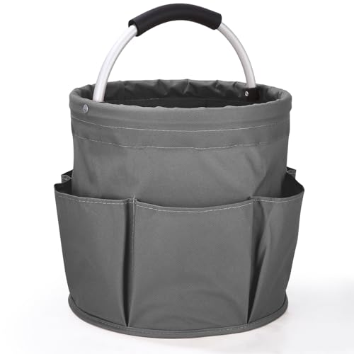 Putzmittel Organizer, Universal Reinigungs-Caddy, Faltbarer Aufbewahrungskorb mit Griff und sechs Taschen für Innenbereich, Garten, Badezimmer (Grau)