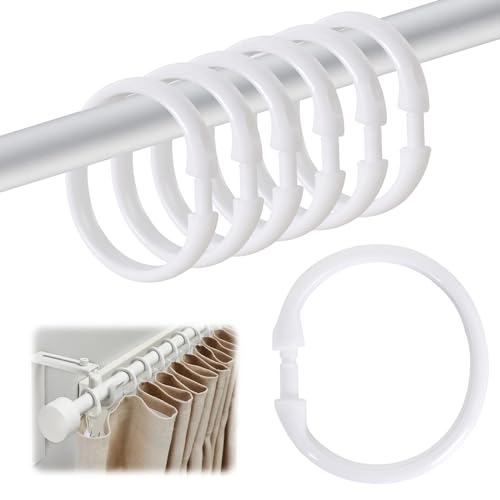 12 Stück Kunststoff Duschvorhang Ringe, weiß, für Badezimmer, O-Form, Gardinen Ringe, Duschvorhang Haken, Duschvorhangringe Vorhang Haken