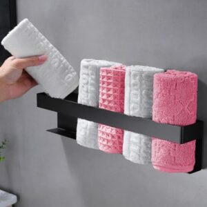Selbstklebender Handtuchhalter für Gäste aus Edelstahl, 40 cm, schwarz. Praktischer und eleganter Aufbewahrungssystem für Badezimmer und Küche ohne Bohren.
