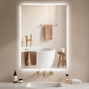 Badspiegel mit LED-Beleuchtung und Touch-Schalter für Badezimmer, Wandspiegel mit 3 Lichtfarben und Dimmbarkeit