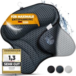 Entspannung im Bad - hochwertiges Badekissen mit ergonomischer Passform für Nacken und Rücken inklusive extra starken Saugnäpfen