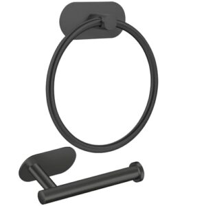 Selbstklebender Handtuchring und Toilettenpapierhalter aus Edelstahl, ohne Bohren, für Badezimmer oder Küche, stabiles Badzubehör mit Wandmontage, Schwarz
