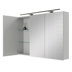 Spiegelschrank Bad mit Beleuchtung und Steckdose, weiß grau 100x70x16cm für Badezimmer oder Gäste WC