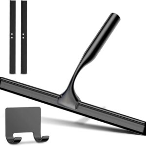 Edelstahl Duschabzieher mit Selbstklebe Haken und 2 Ersatzklingen, ideal für die Reinigung von Glas- und Wasserflächen in der Dusche