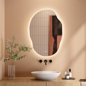 Badezimmerspiegel mit LED-Beleuchtung, asymmetrisches Design und Touch-Schalter