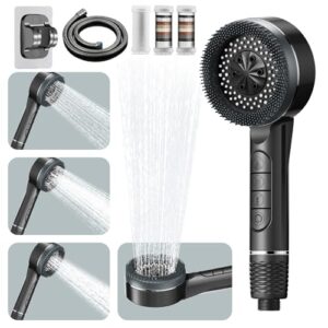 Duschkopf mit Filter, Hochdruck Handbrause mit Schlauch, 4 Strahlarten - Duschkopf Wassersparend mit Filtration, Duschbrause mit Stoppfunktion, sparduschkopf für Hartes Wasser, Rest-Chlor, Bakterien