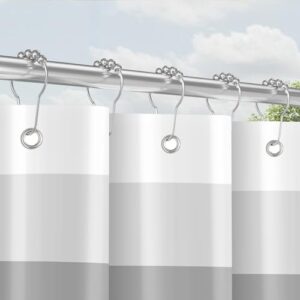 Duschvorhang mit Metall Duschvorhangringen 120x200 cm Schiene Grau, Beschwerter Saum Antischimmel Textil, Wasserabweisend, Waschbar Polyester Badevorhänge Set mit Ösen für Badezimmer, Badewanne
