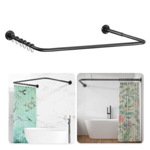 Verstellbare Duschstange für Badewanne mit 12 Vorhangringen und Deckenstütze, Bohr-Montage erforderlich, Schwarz