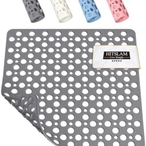 Antirutschmatte Dusche für das Badezimmer mit Saugnäpfen und Abflusslöchern, Maschinenwaschbar, Weich für die Füße, Grau