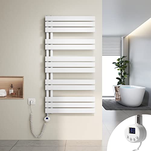 Elektrischer Heizkörper für Badezimmer mit Digitalem Thermostat und Timer-Funktion, 600 Watt, weiße Farbe