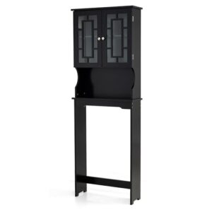 Badezimmerregal mit 3 Höhenverstellbaren Etagen und offenen Fächern, Holz, Schwarz