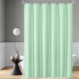Duschvorhang Waffel Minzgrün 180x200 cm, antischimmel, textil, wasserabweisend, waschbar, polyester stoff für badezimmer und badewanne mit 12 duschvorhangringen