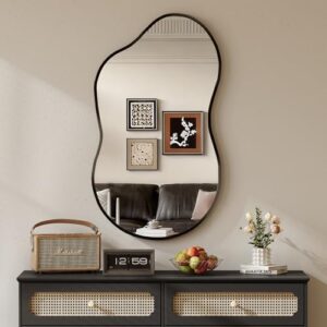 Asymmetrischer Spiegel mit gehärtetem Glas und Aluminiumrahmen, Dekorative Wandspiegel für Badezimmer oder Schlafzimmer