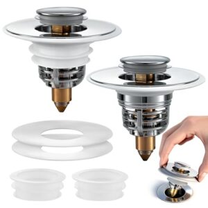 Universal Pop-Up Ablaufstopfen aus Edelstahl für Waschbecken, Küche und Bidet - Anti-Verstopfung, großes Silikonring, 2 Stück