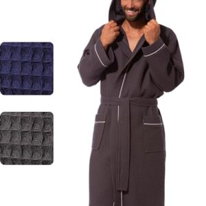 Bequemer Bademantel für Herren mit Kapuze und wadenlanger Passform, ideal für Wellness, Sauna oder Erholung zu Hause