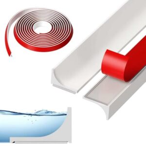 Hochwertiger Schwallschutzleiste für Dusche, selbstklebendes Silikon Wasserstopper Dusche-Baumaterial für Rahmenlose Duschabtrennungen