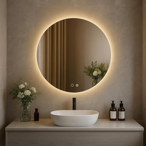 Badezimmerspiegel mit LED-Licht, Touch-Schalter und dimmbarer Beleuchtung für Make-up und Rasur in modernem Design