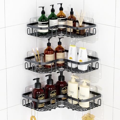Duschablage ohne Bohren, Eckregal für Dusche, Rostfrei, Schwarz, Badezimmer-Organizer