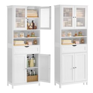 VASAGLE Badezimmerschrank, Aufbewahrungsschrank mit verstellbaren Ablagen und Schublade für Badezimmer, Wohnzimmer und Esszimmer in wolkenweißem Design