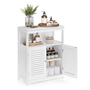 Weißer Badezimmerschrank mit offenem Fach und zwei Türen, ideal für skandinavische Stil im Badezimmer