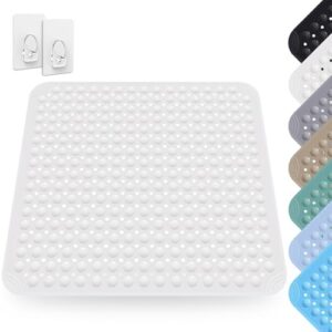 Antirutschmatte für Dusche, 80 x 80 cm PVC-Matte mit Saugnäpfen und Ablauflöchern, weiß