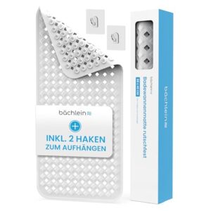 Bächlein PVC Badewannenmatte Weiß, Antirutsch Einlage 88x40 cm mit Haken zum Aufhängen, hygienisch und schimmelresistent, BPA- und Latexfrei, maschinenwaschbar.
