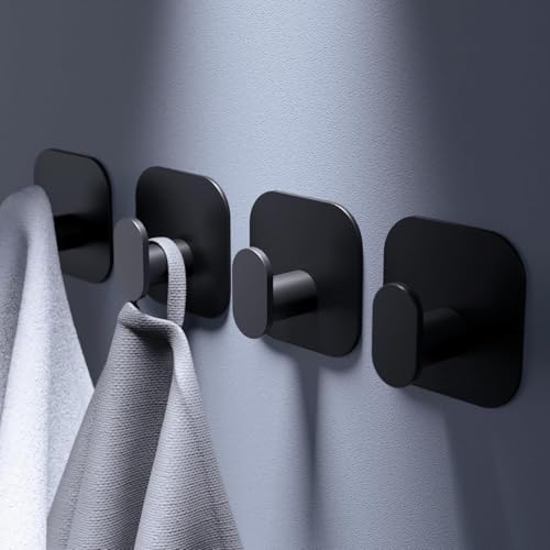 Badezimmer Handtuchhalter Set, 4er Pack aus Edelstahl, ohne Bohren, Selbstklebend, für Bad und Küche, Schwarz