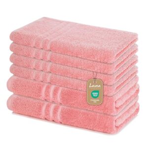 Lavea 6-teiliges Handtuch Set aus 100% Baumwolle, weich und saugstark, pflegeleicht, 4 große Handtücher & 2 Duschtücher für Gäste, Pastellrosa