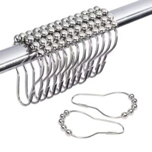 Duschvorhangringe aus Edelstahl, 12 Stück, Rostfrei, Aufhängeringe mit Gleitsystem für Duschvorhang und Gardinen, Chrom/Silber Finish, 75x39mm