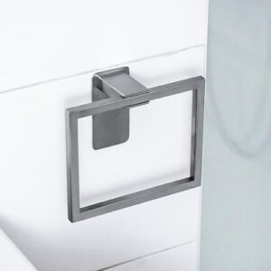 ELMOWO - Premium Edelstahl Handtuchring ohne Bohren selbstklebend inkl. Spezialkleber (extrem sicherer Halt) Handtuchhalter Ring für Bad/Toilette - Elegante Handtuchhalterung eckig zum Kleben (silber)