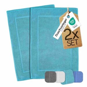 Duschvorleger Frottee, 2er Set, 100% Baumwolle, Badematte schnelltrocknend, Türkis